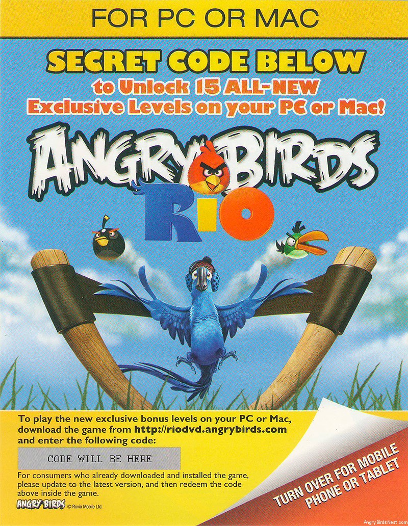 angry bird rio unlock code