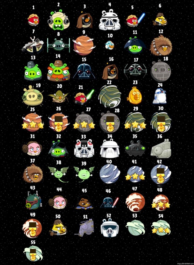 Angry Birds Star Wars Character Page Screenshot Numbered