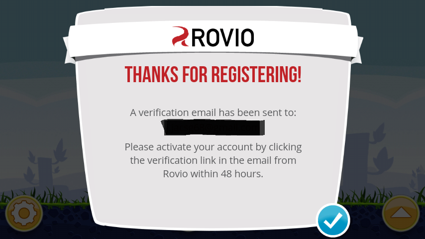 Rovio Account registration complete