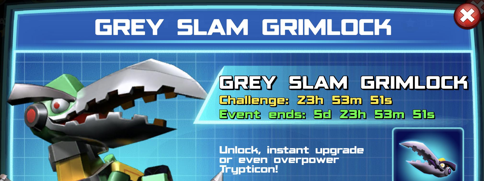 The event banner for Grey Slam Grimlock