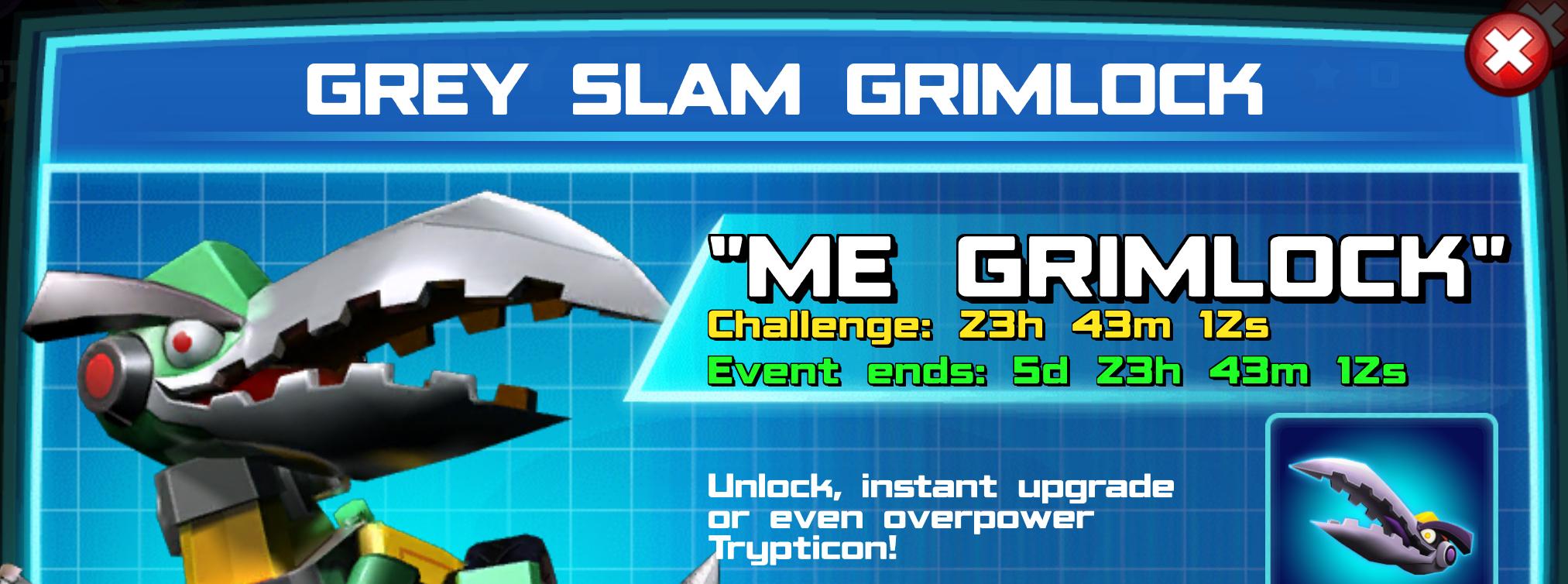 (Part of) The event banner for Grey Slam Grimlock